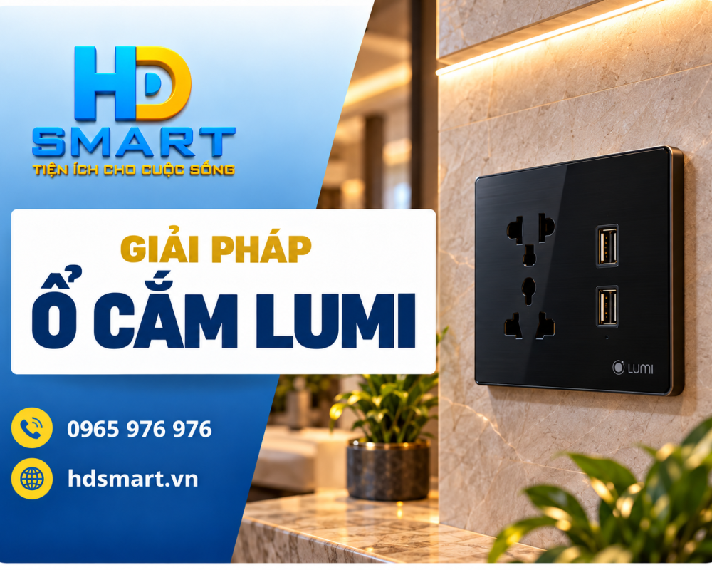 Ổ cắm Lumi HD SMART: Mặt kính cường lực đồng bộ nội thất nhà
